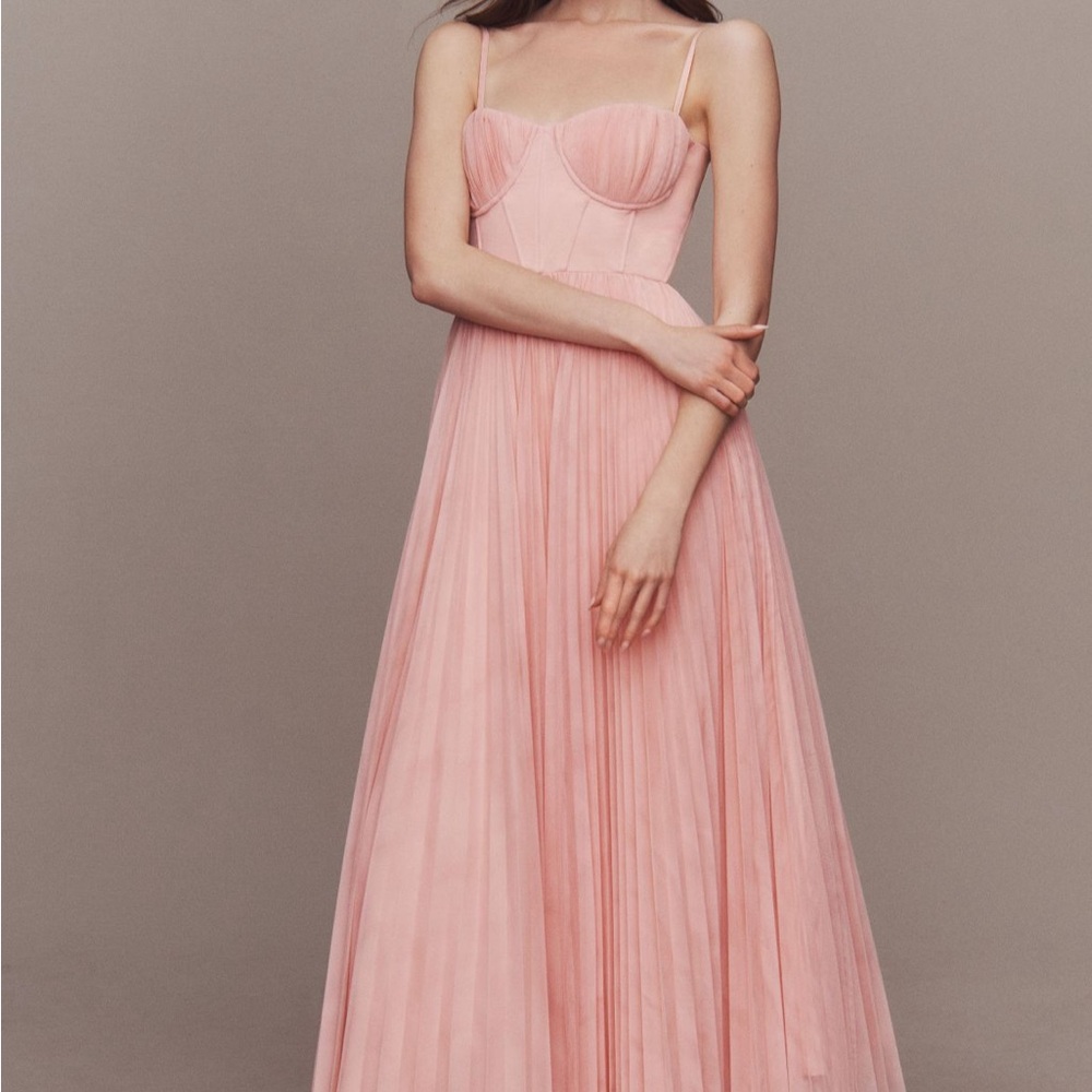 Anthropologie Hutch Amara Blush Pink Strapless Pleated Gown